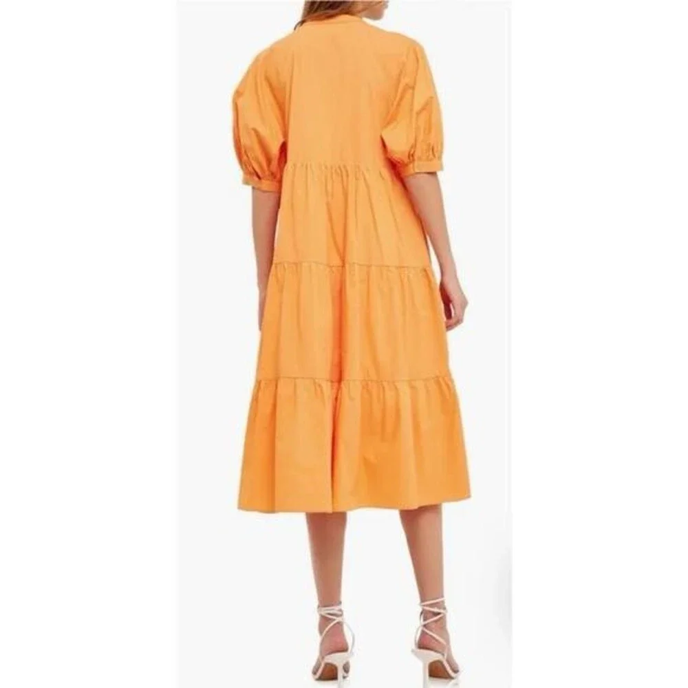 English Factory Puff Sleeve Tiered Midi Dress – Orange – Size L – NWT – $90 - Picture 3 of 9